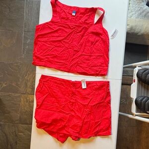 Old Navy Vibrant Red Linen-blend Tank and Shorts Set in Bright Coral NWT